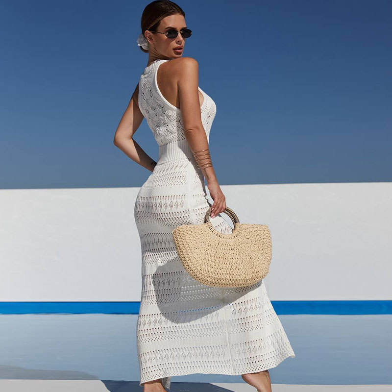 Robe Longue Élégante en Maille Ajourée – Chic, Féminine & Tendance